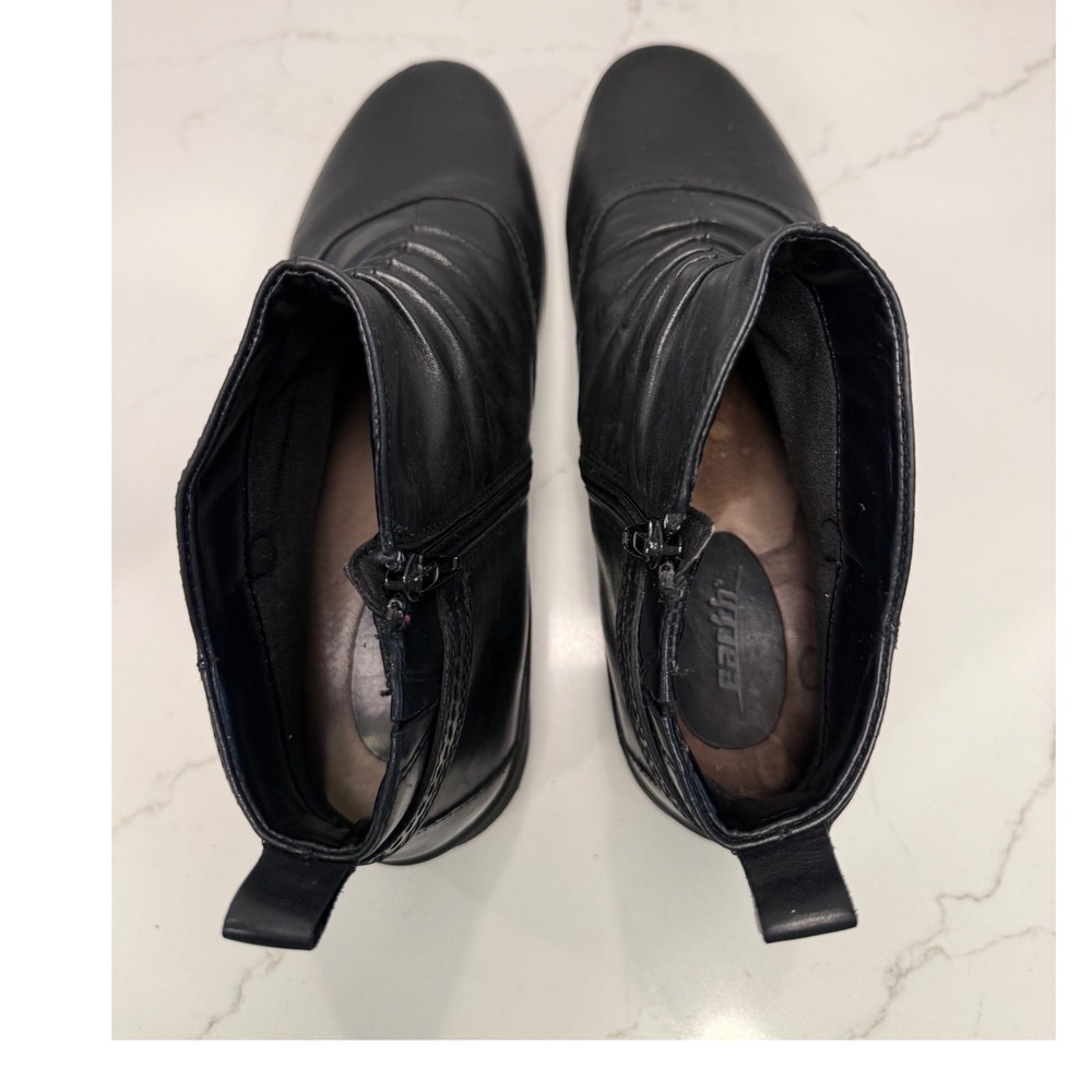 Earth Alta Wide Black Leather Ruched Ankle Boots Womens 10D Side Zip Comfort - Picture 5 of 9